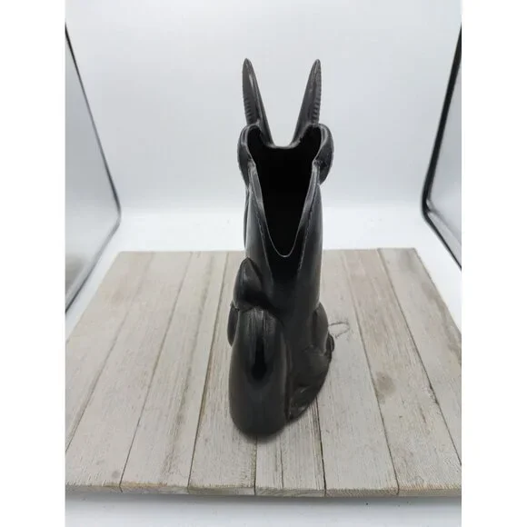 Vintage Shawnee Pottery Antelope Black Planter Vase Mother Baby #840 Damaged - Picture 8 of 10